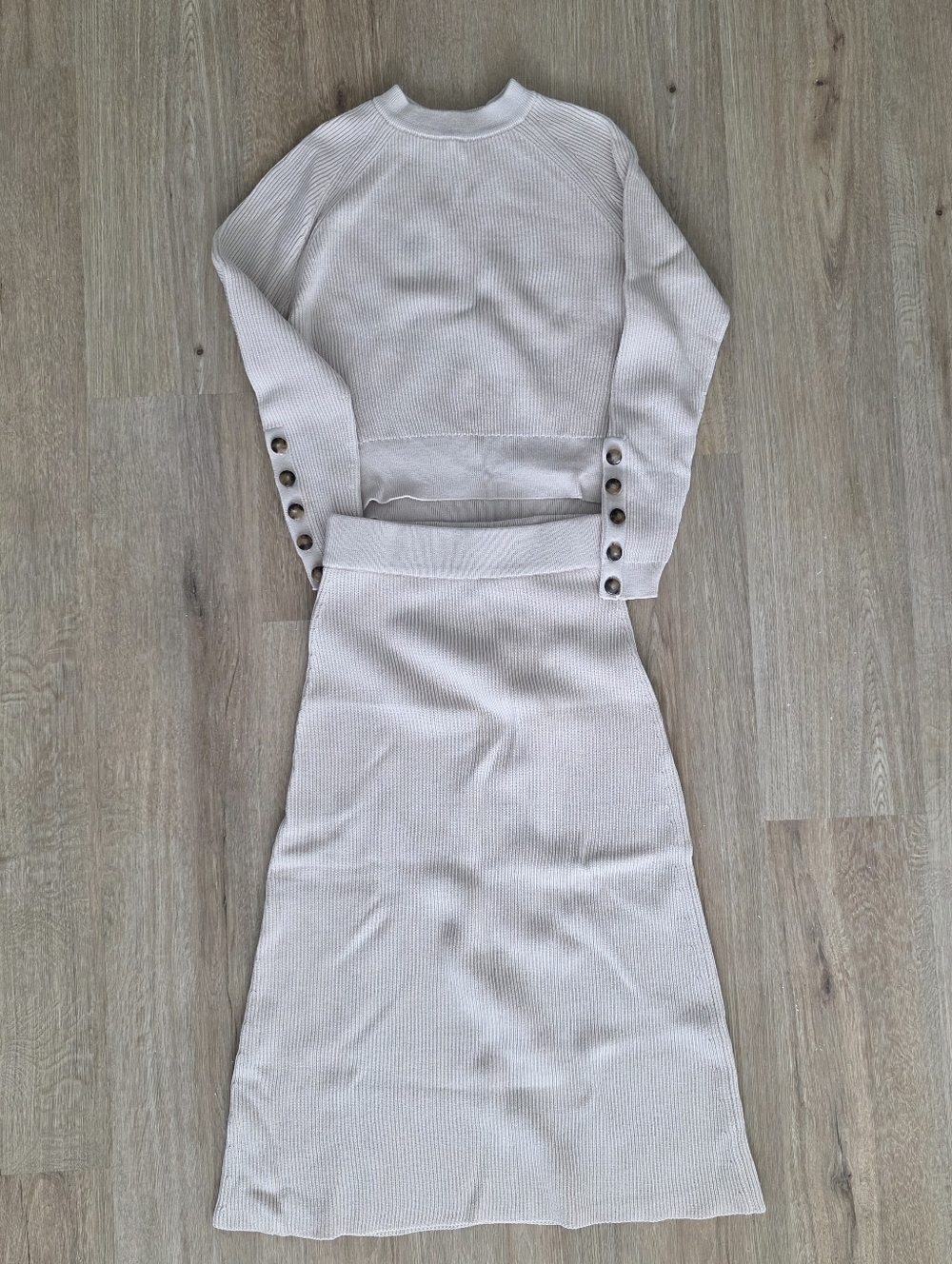 Sézane Cream Ribbed Knit Two-Piece Dress
